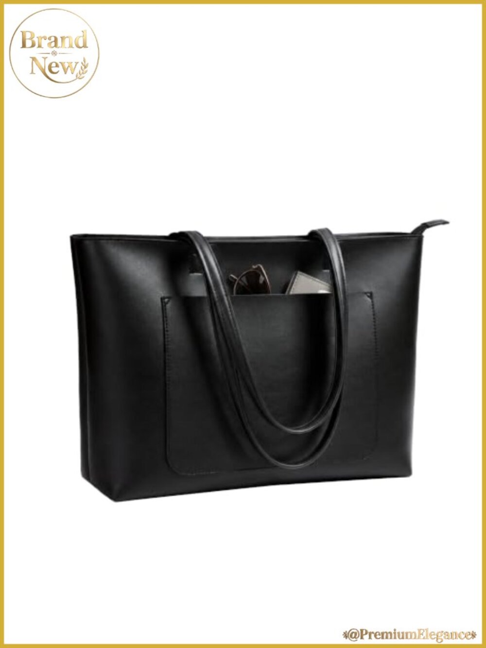 Faux Leather Work Shoulder Tote Bag Large Capacity Zipper Laptop